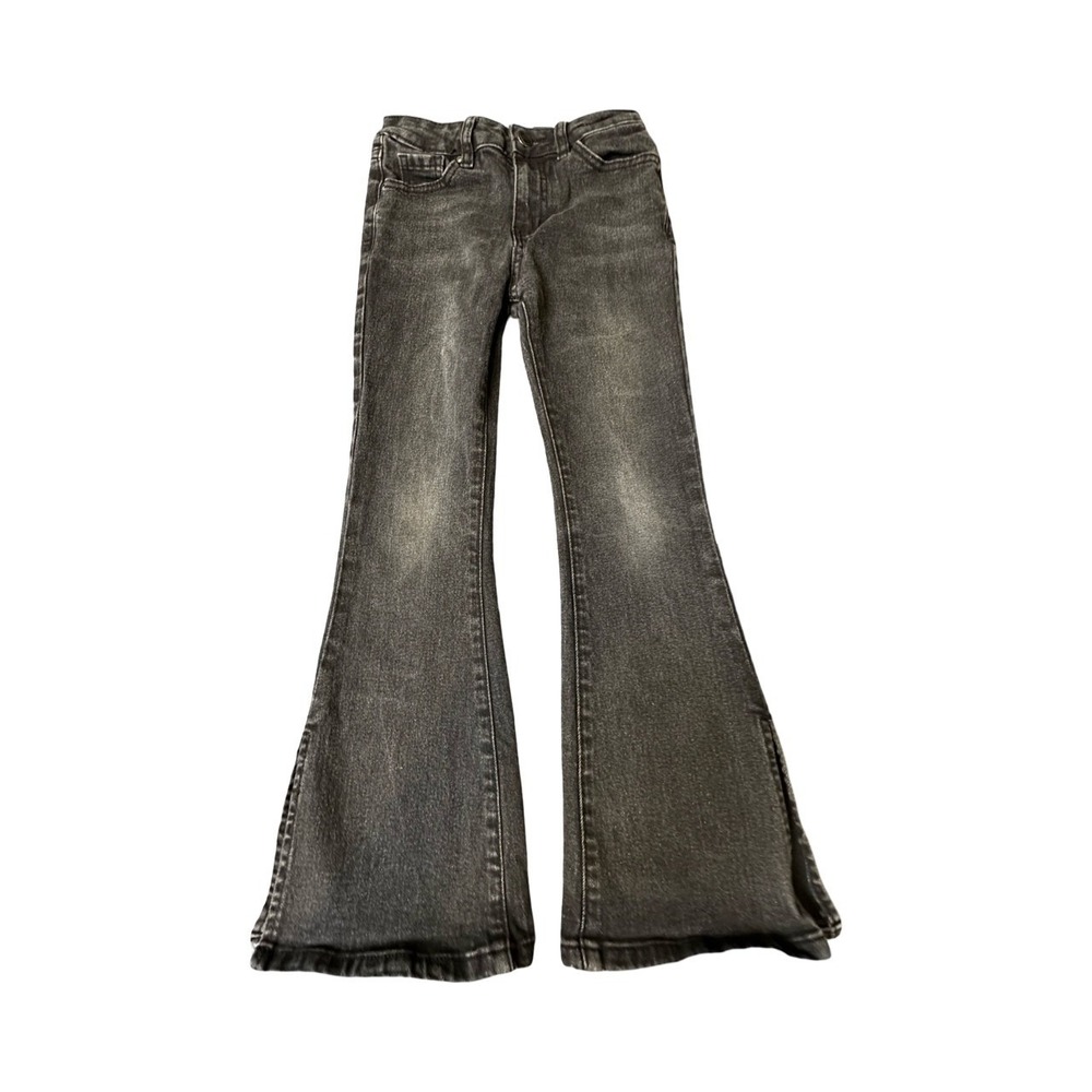 YMI Jeans Flare Girls 7 Black Washed High Rise Bell Bottom Stretch Denim Pants